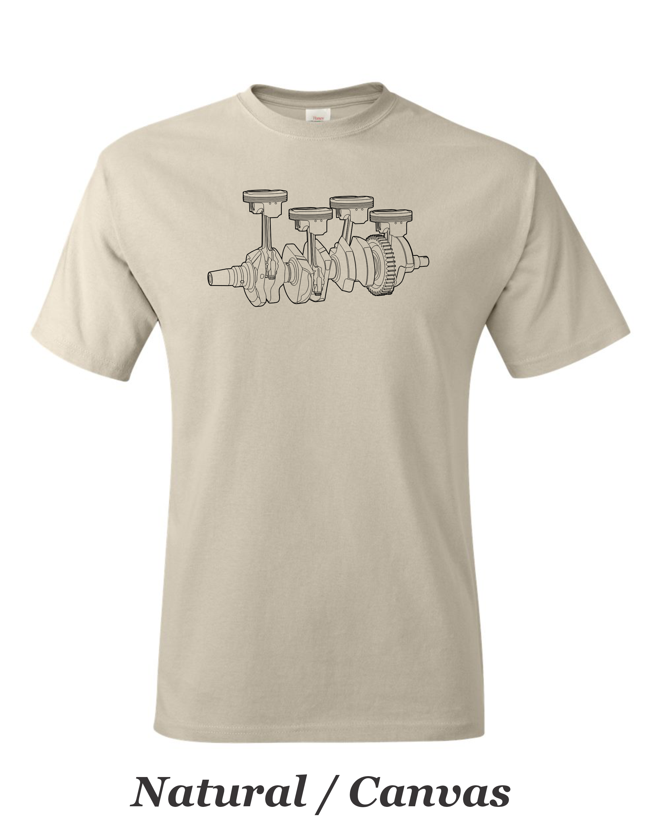 4 Cylinder crank and piston drawing printed on men's shirt. Engine parts. Free shipping