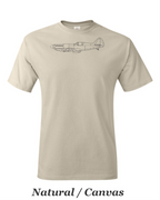 Spitfire line drawing printed on men's shirt. great gift for the warbird fan. free shipping