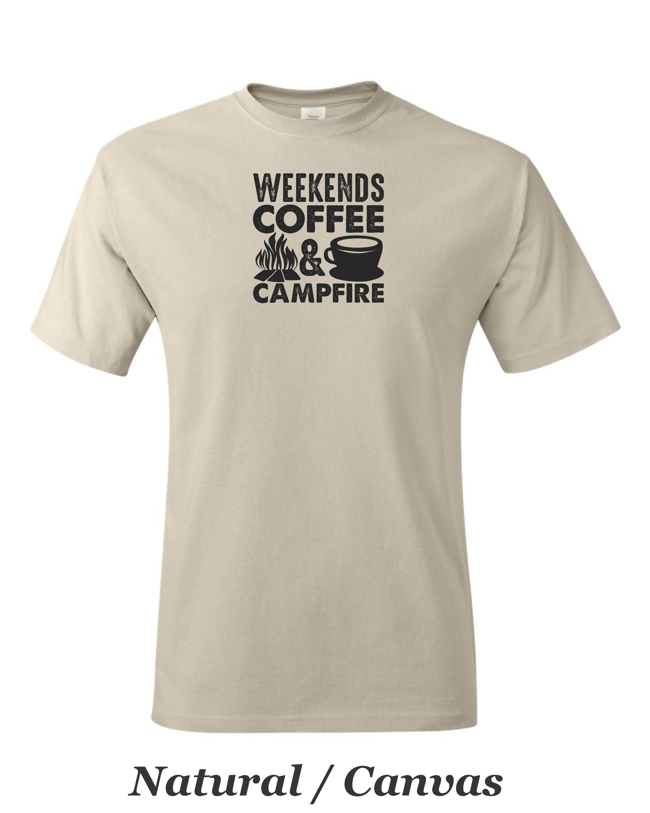 Weekends, Coffee, and Campfires print on mens shirt.  Great gift for his weekend.