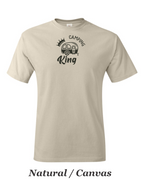 Camping King drawing printed on mens shirt.  Great camping gift for him.