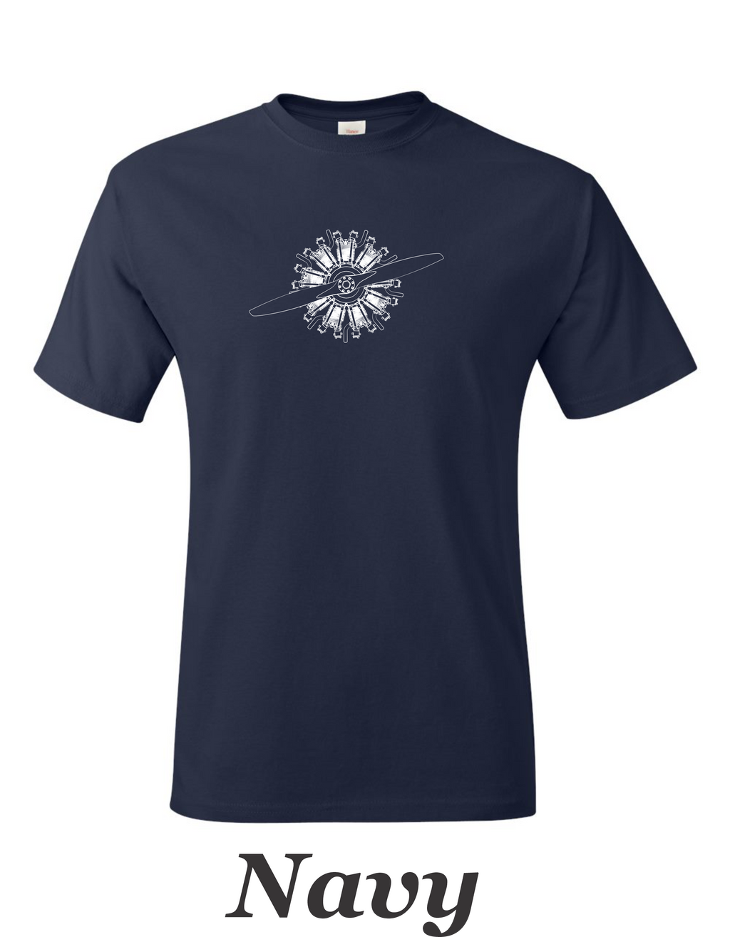 9 Cylinder Radial airplane engine with propeller printed on men's shirt. Free shipping