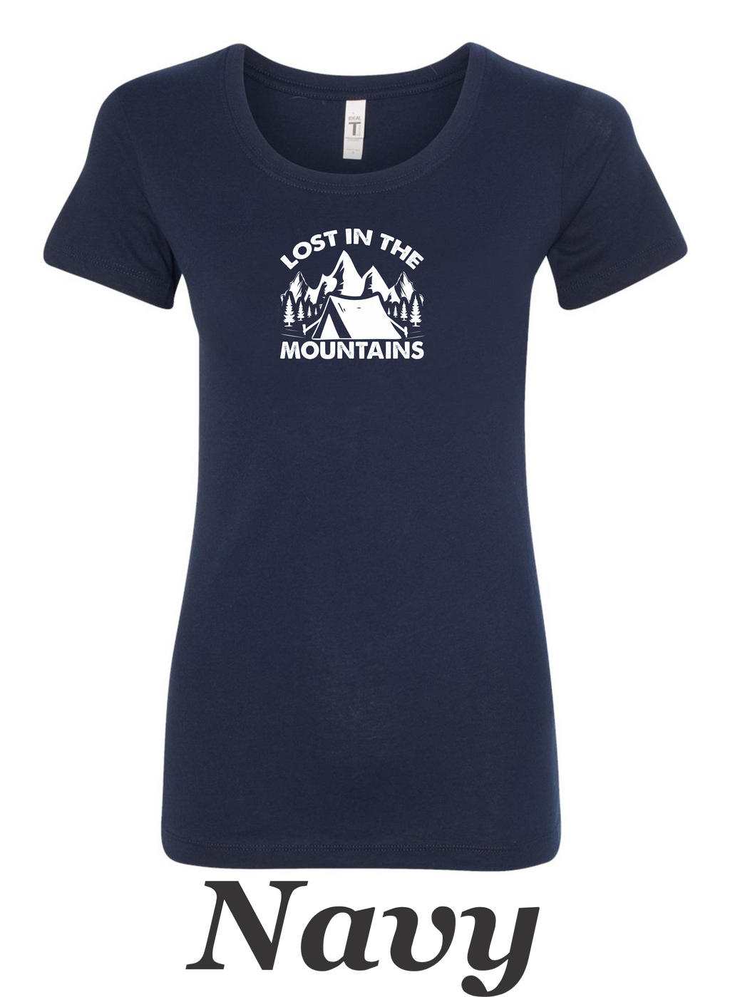 Lost in the mountains drawing printed on women's shirt. Great gift for the hiker.