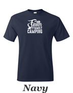 Faith Family Camping drawing on mens shirt.  Great shirt for family camping trips.