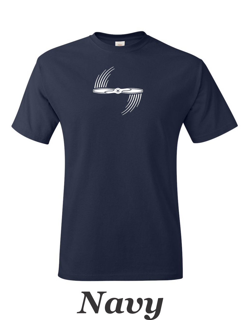 Spinning propeller artwork printed on men's shirt. Free shipping.