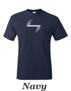 Spinning propeller artwork printed on men's shirt. Free shipping.