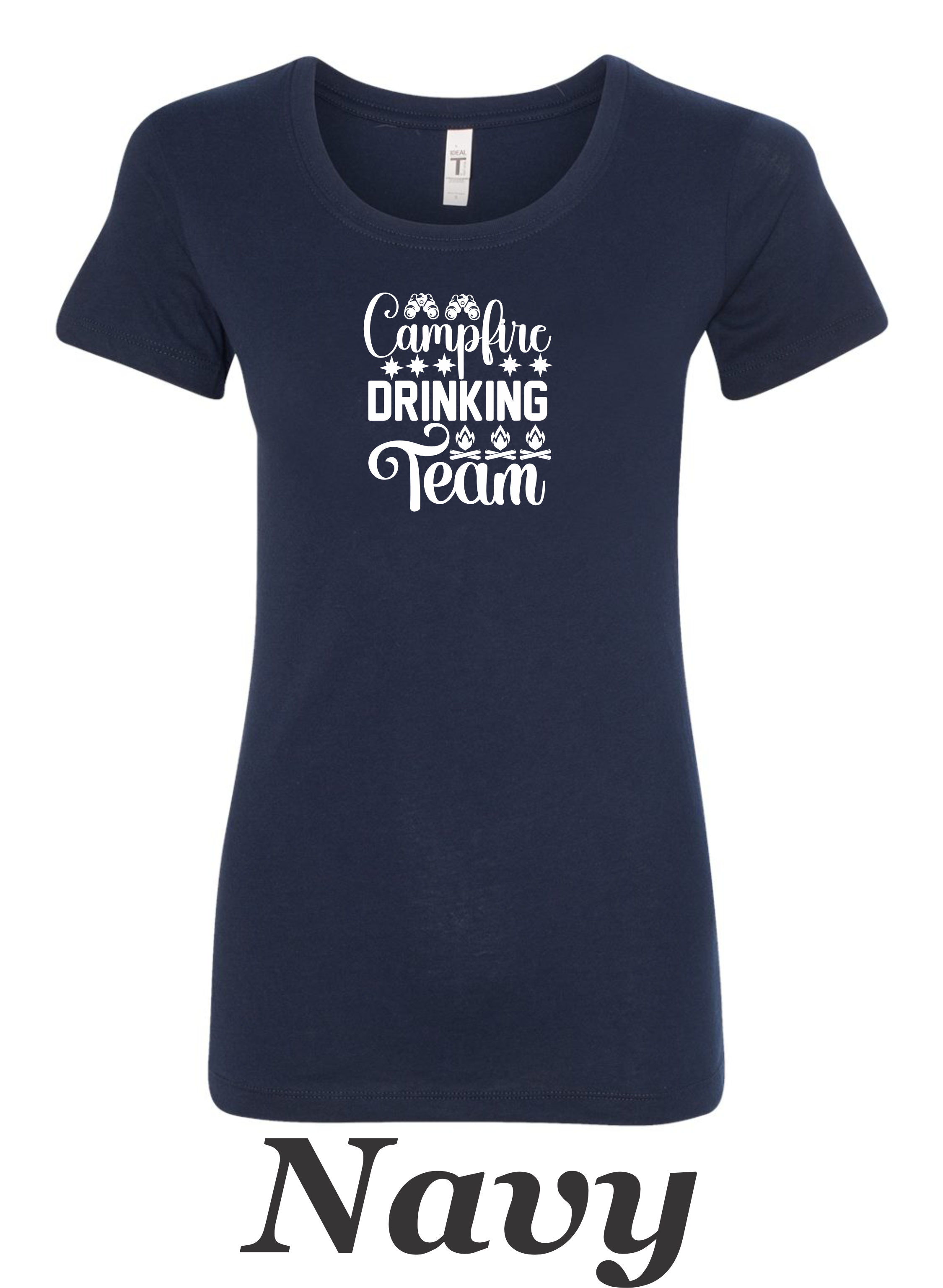 Campfire Drinking Team printed on women's shirt.  Great gift for group camping.
