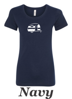 Vintage Canned Ham Trailer drawing Printed on Women's Shirt.