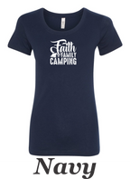 Faith Family Camping print on women's shirt. Great shirt for Family camping.