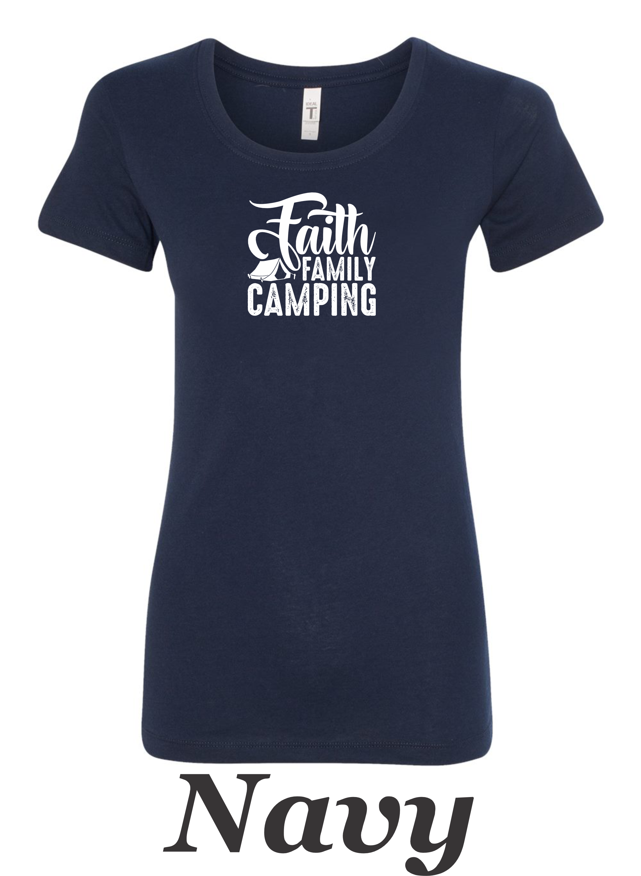 Faith Family Camping print on women's shirt. Great shirt for Family camping.