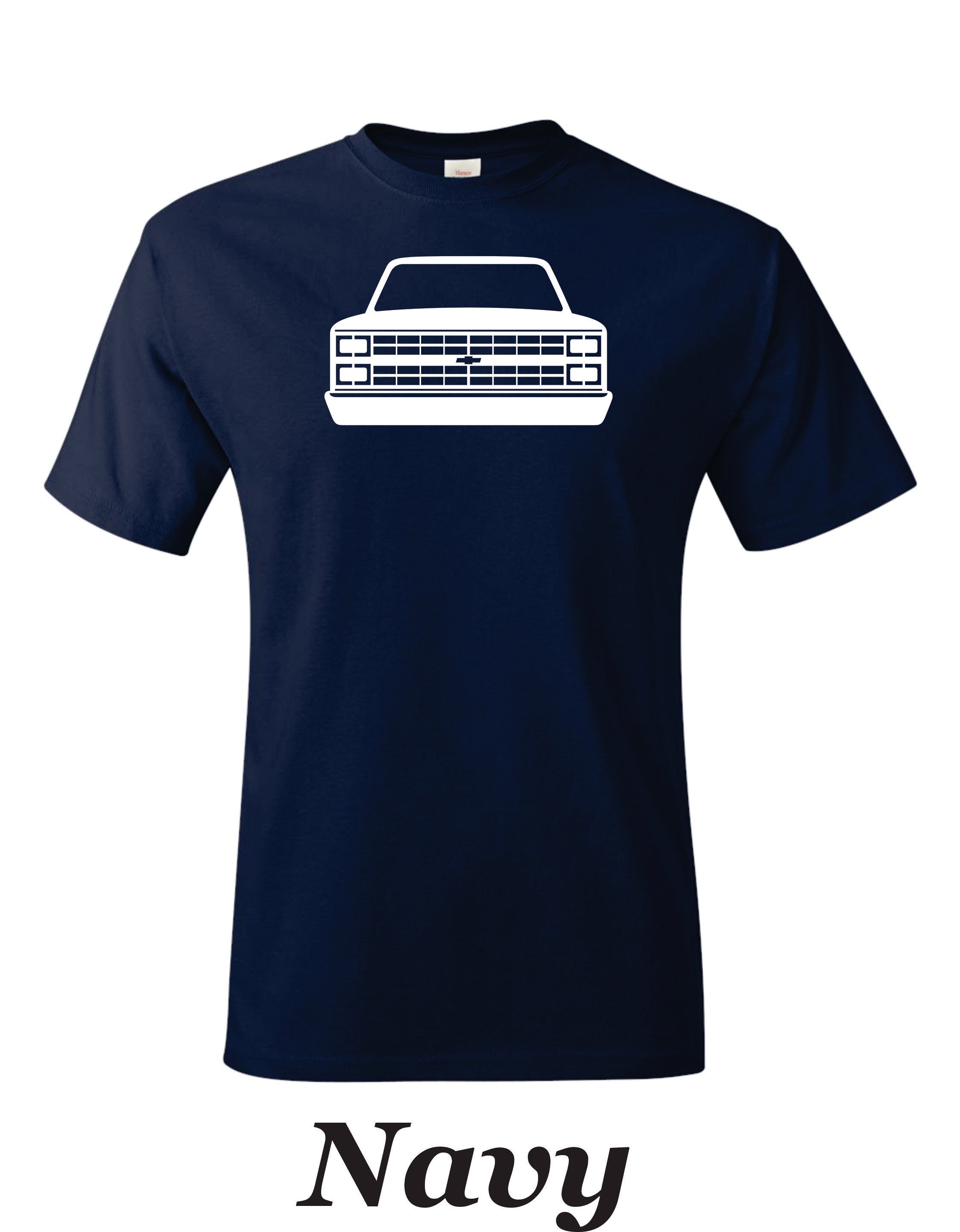 83 Chevy Truck printed on mens shirt. great for the car guy