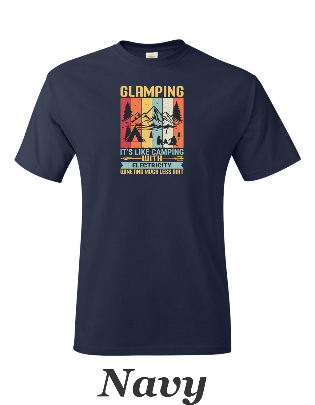 Color Glamping print on mens shirt.