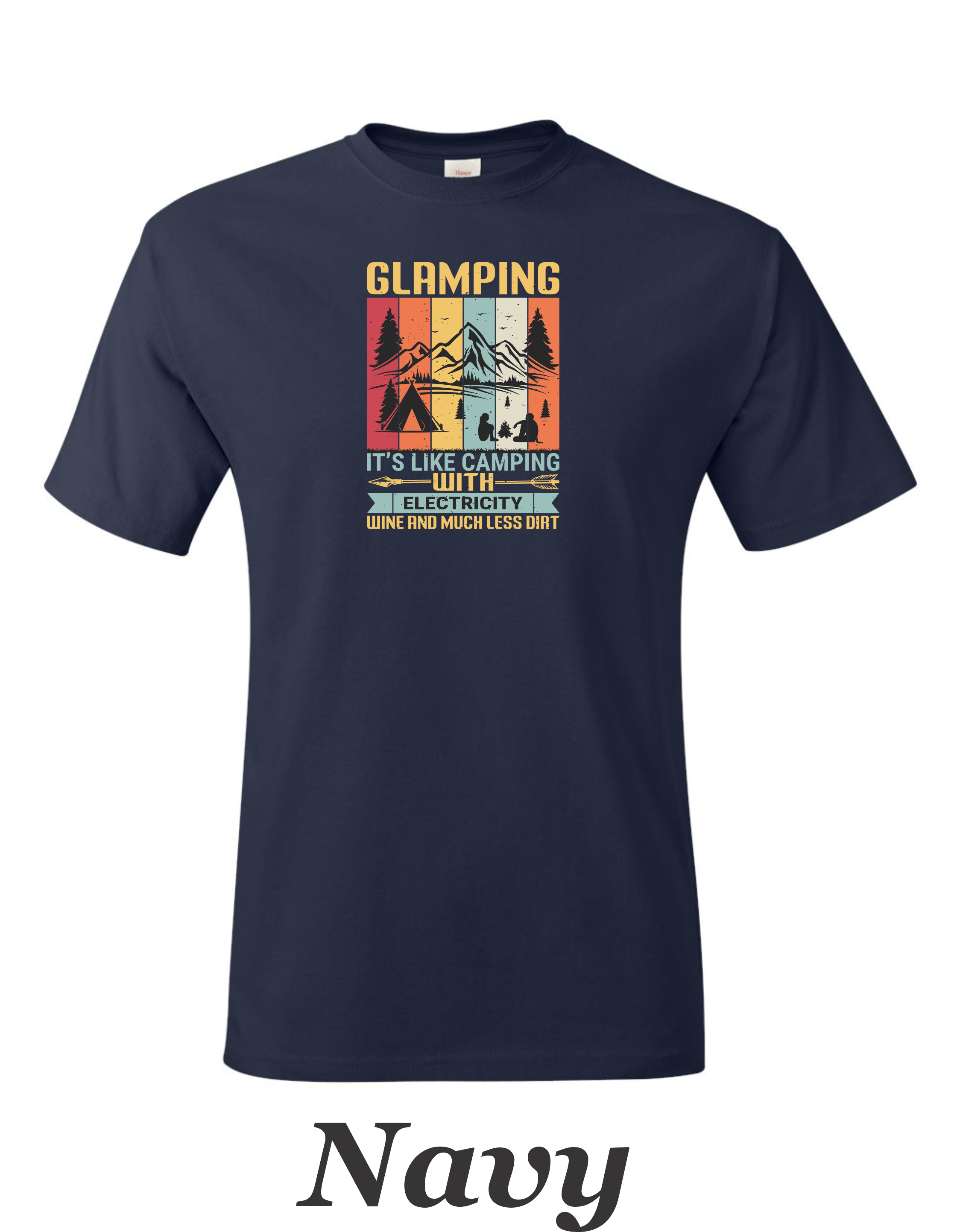 Color Glamping print on mens shirt.