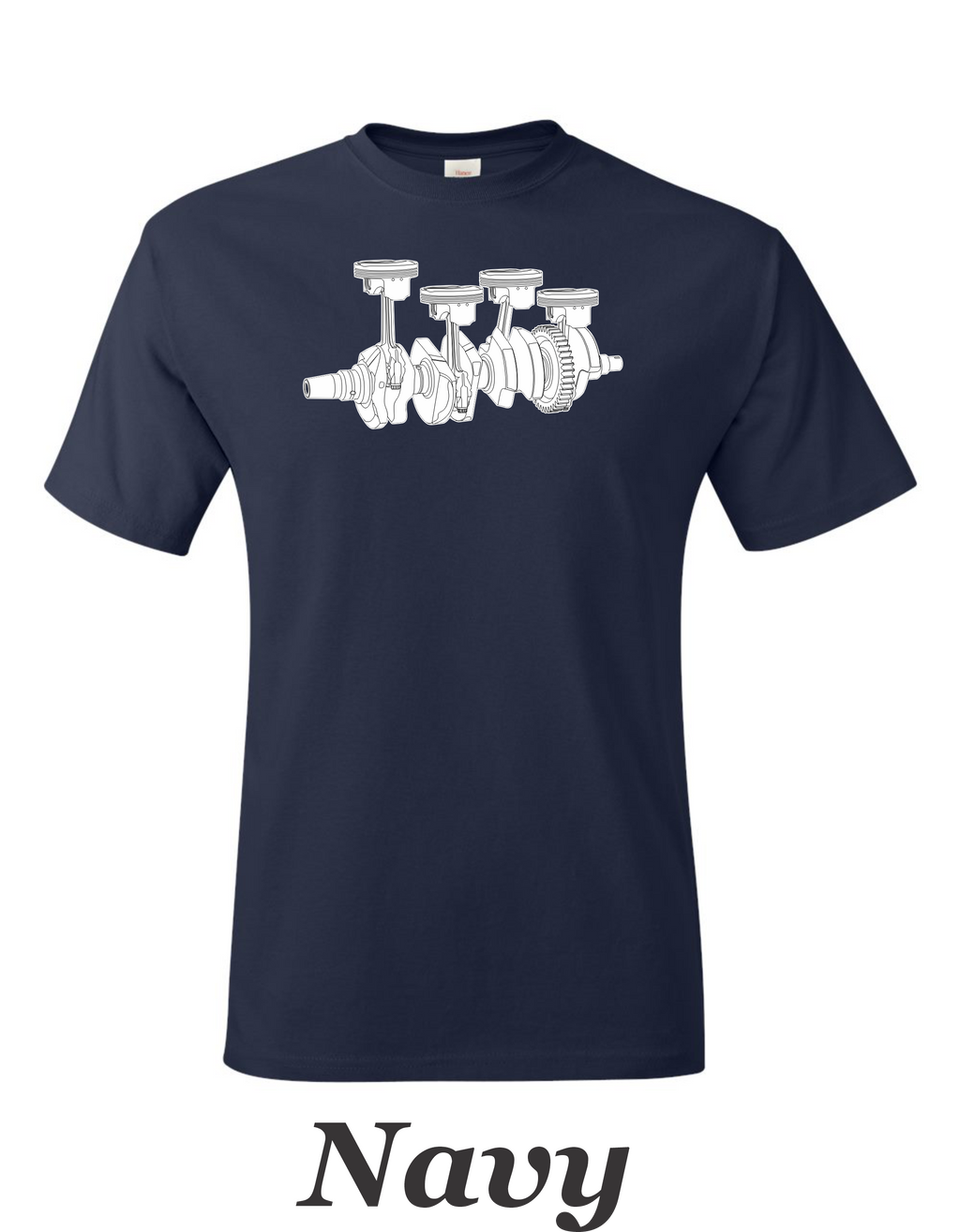 4 Cylinder crank and piston drawing printed on men's shirt. Engine parts. Free shipping