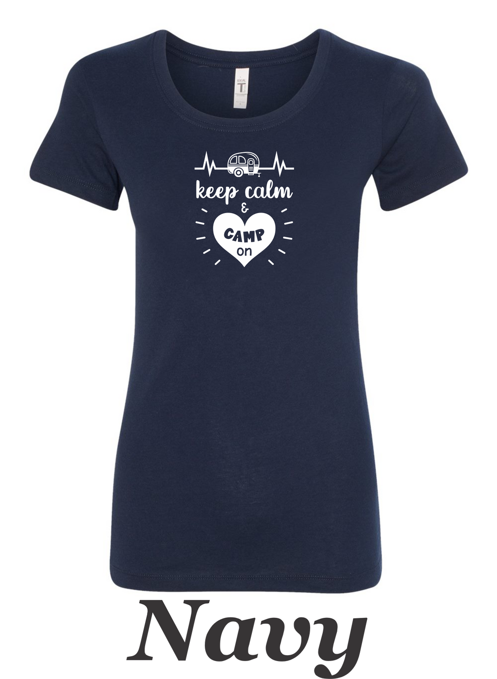 Keep Calm and Camp on print on women's shirt.  Great gift for the summer camping trip. .