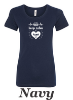 Keep Calm and Camp on print on women's shirt.  Great gift for the summer camping trip. .