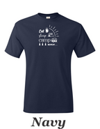 Eat, Sleep, Camp, Repeat print on mens shirt. Great gift for the camper.