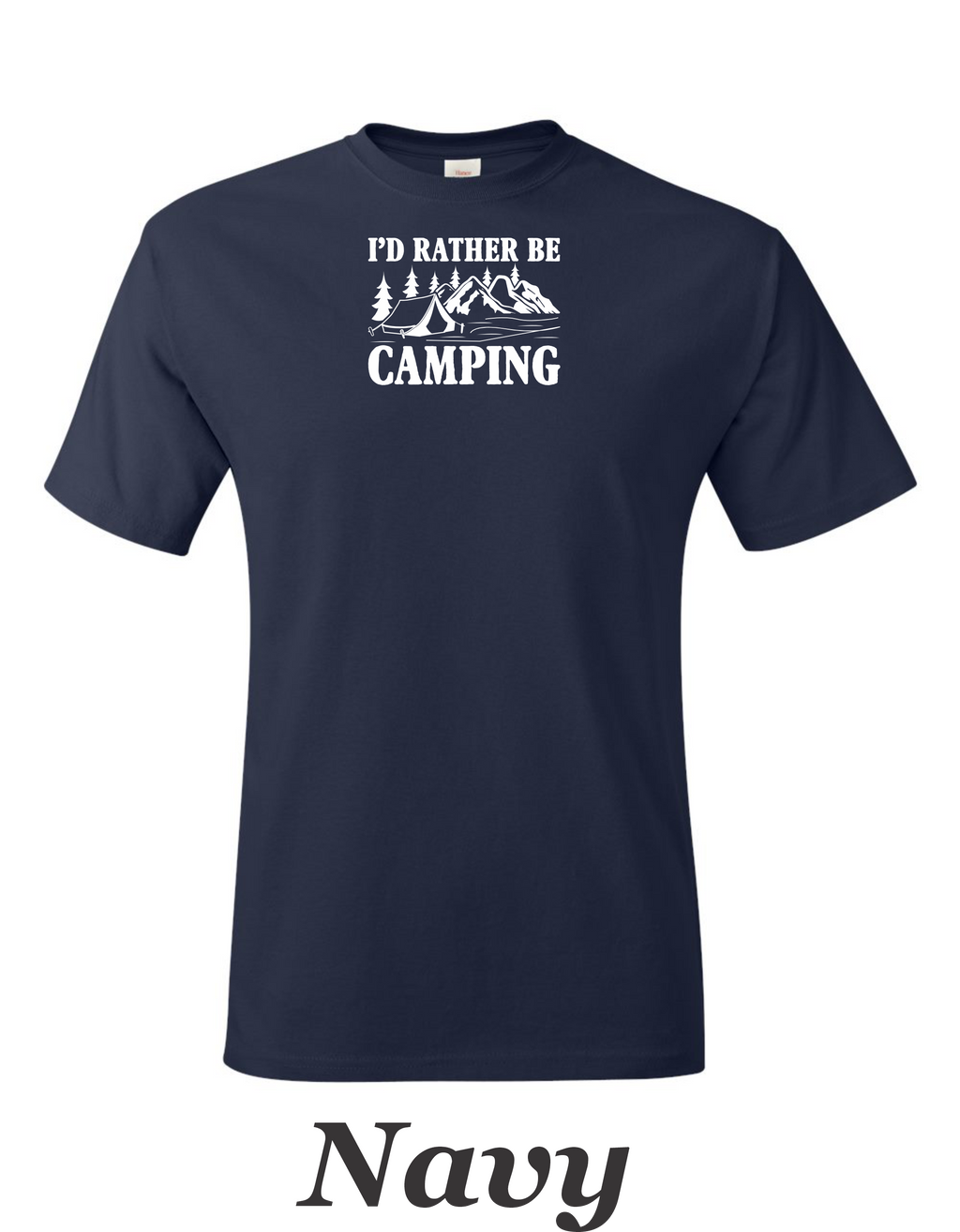 I'd Rather be camping printed on mens shirt.