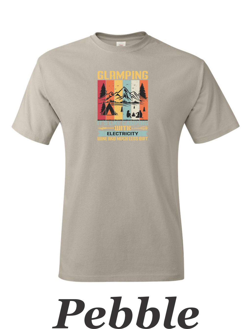 Color Glamping print on mens shirt.