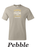 Glamping is like camping but with electricity and wine printed on mens shirt.