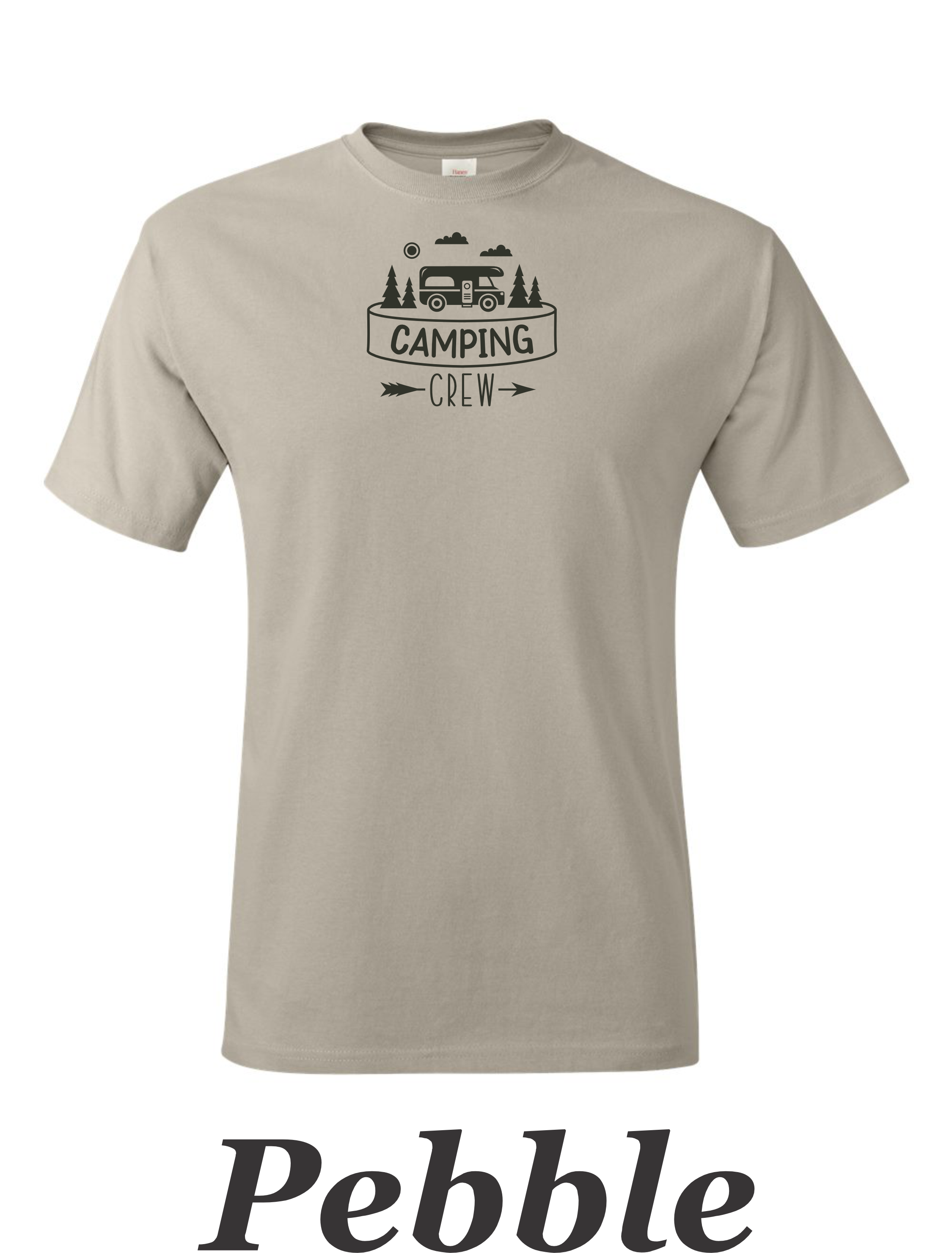 Camping Crew print on mens shirt. Great gift for the group camping trip.