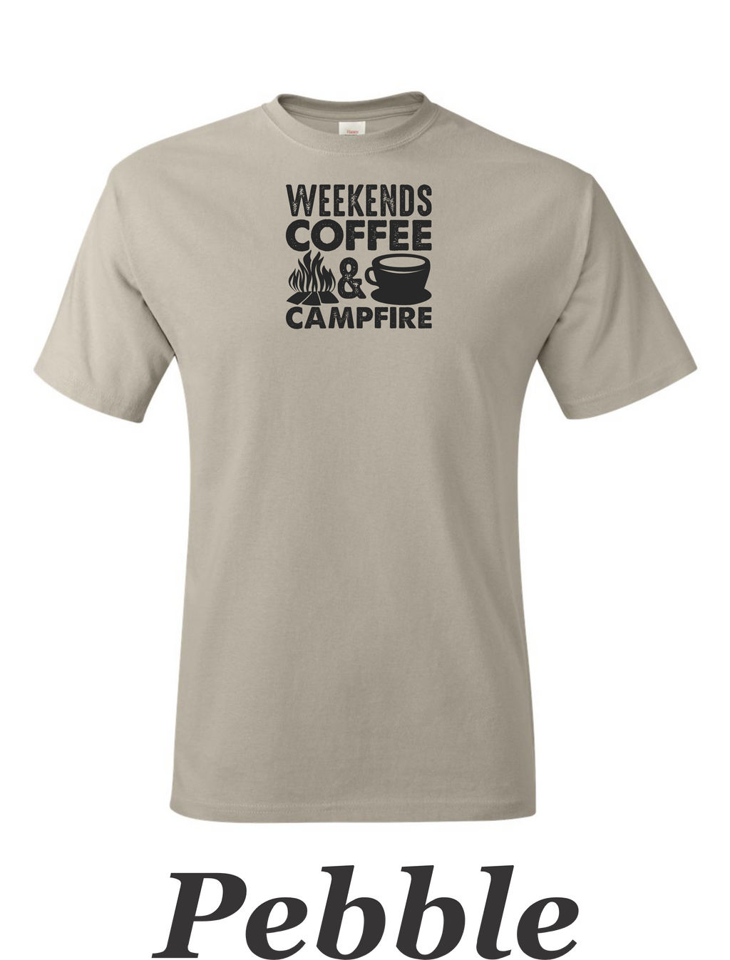 Weekends, Coffee, and Campfires print on mens shirt.  Great gift for his weekend.