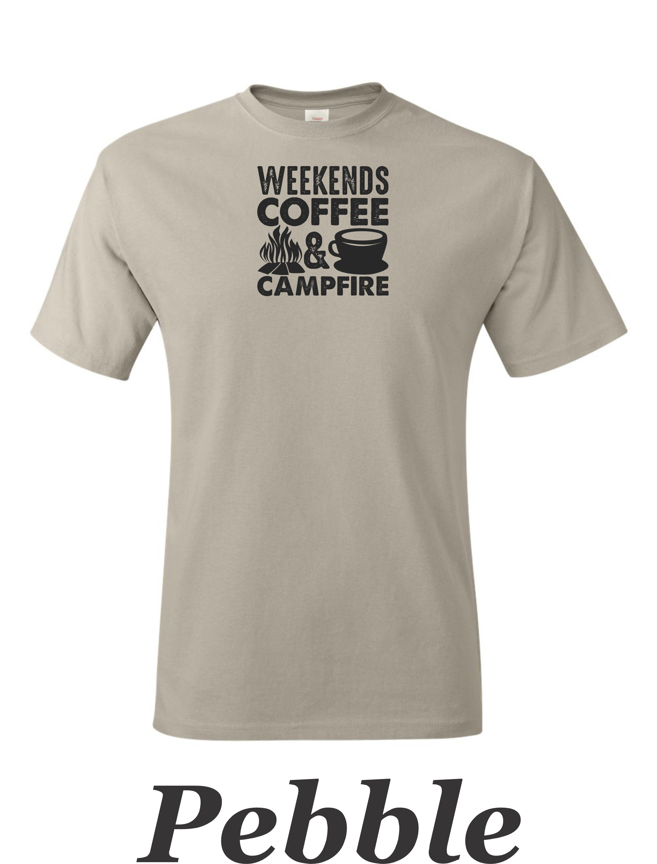Weekends, Coffee, and Campfires print on mens shirt.  Great gift for his weekend.
