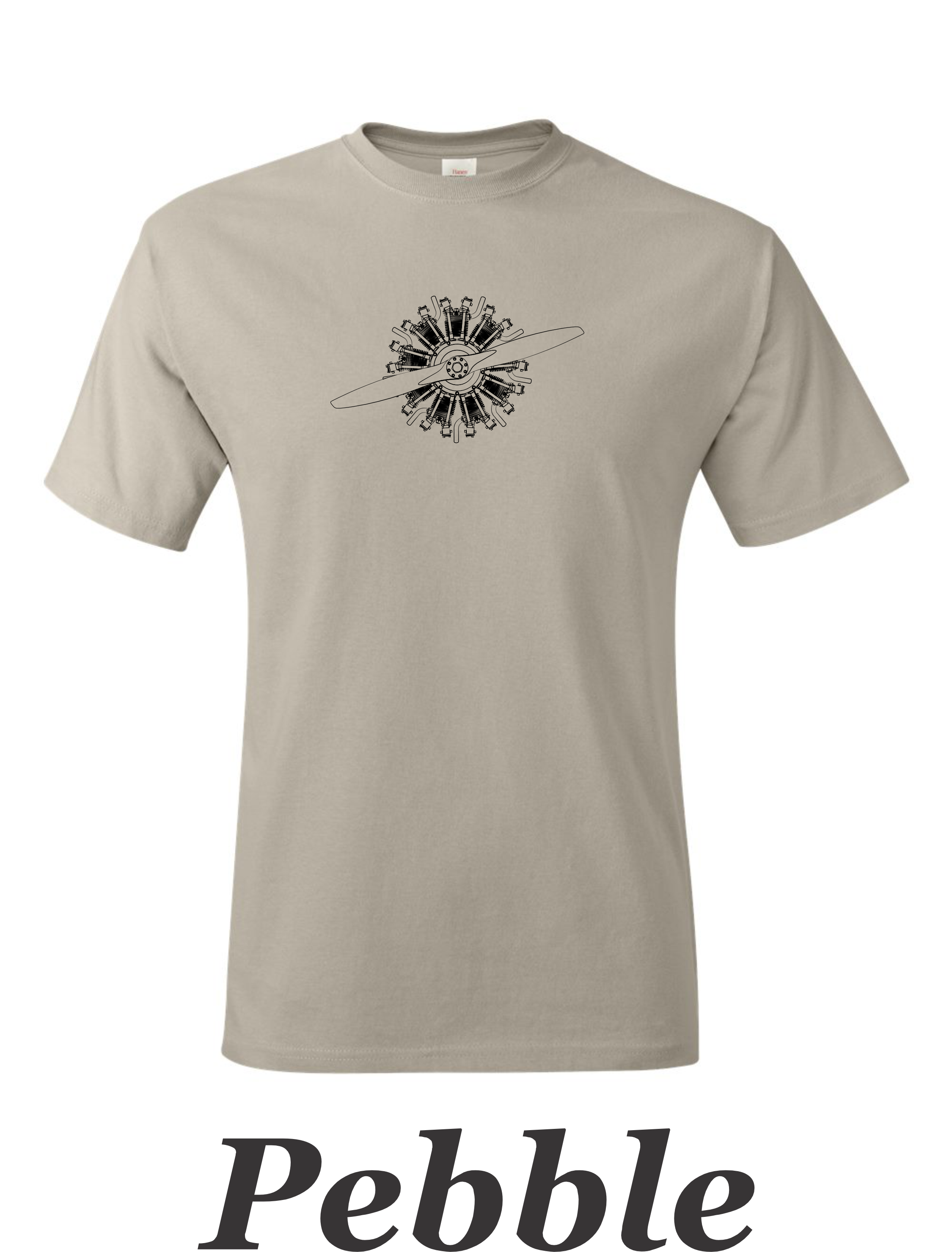 9 Cylinder Radial airplane engine with propeller printed on men's shirt. Free shipping