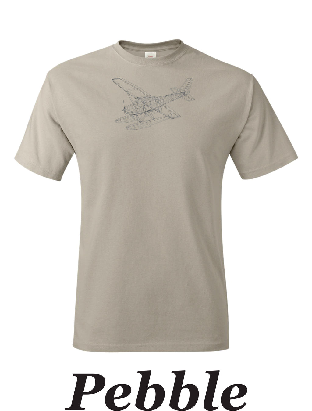 Isometric drawing of Cessna 182 on Floats printed on men's shirt.  Free shipping.