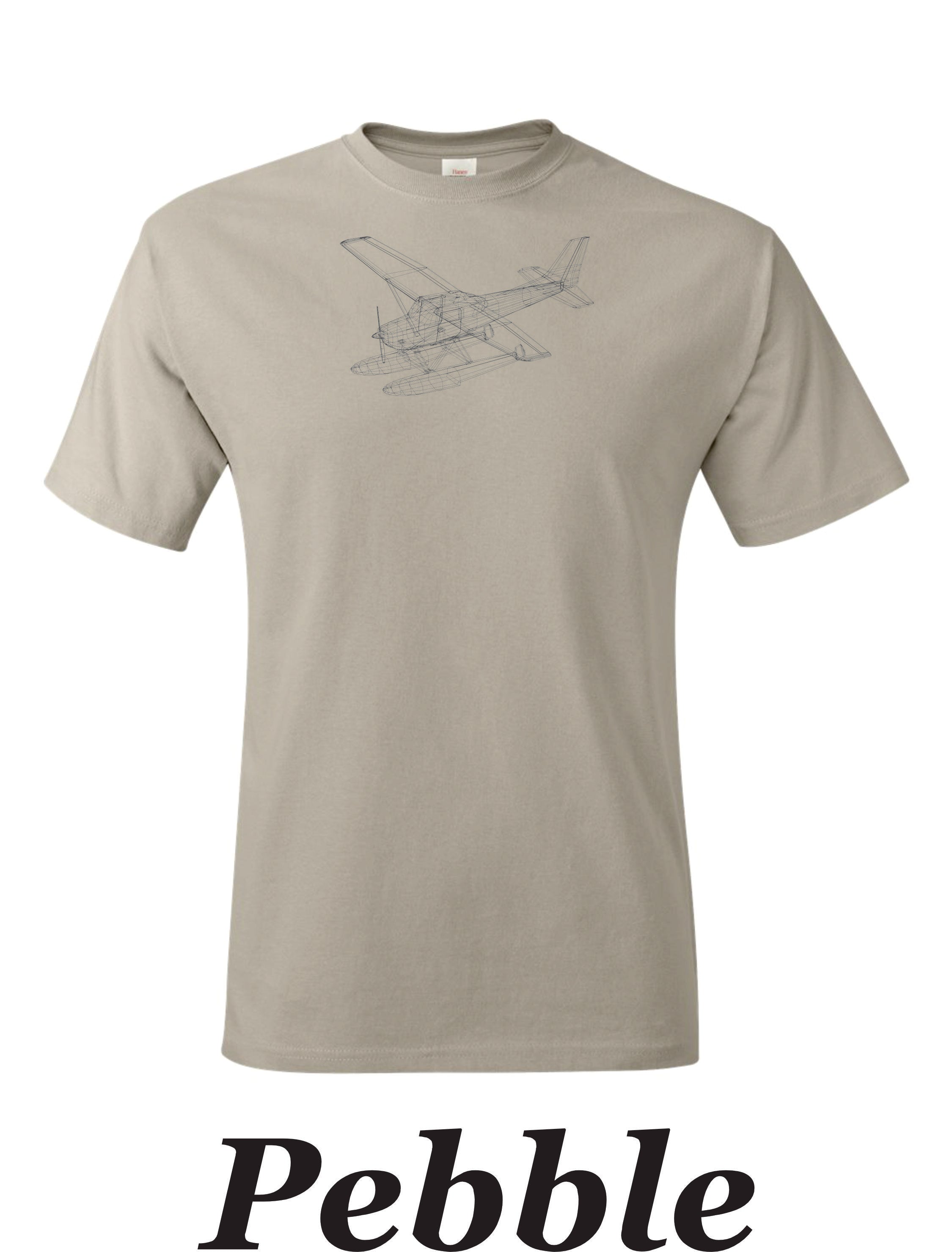Isometric drawing of Cessna 182 on Floats printed on men's shirt.  Free shipping.