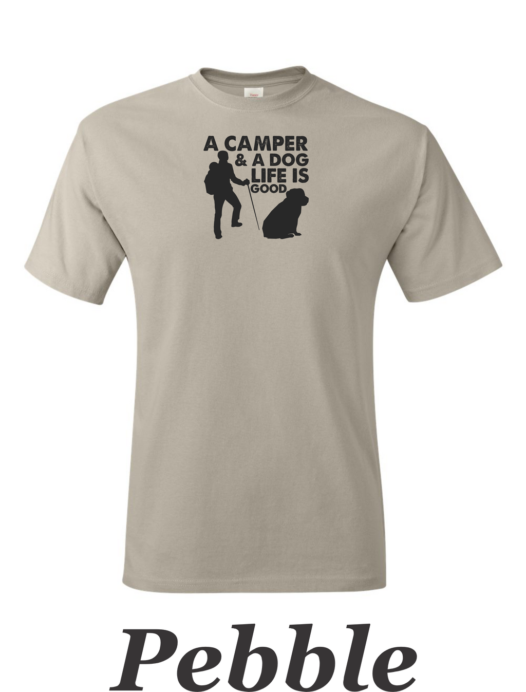 Camper and a dog, Life is good print on mens shirt. Gift for him
