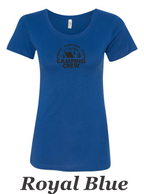 Fire, Friends, Fun , Camping Crew Printed on women's shirt.  Great for the group camp trip.