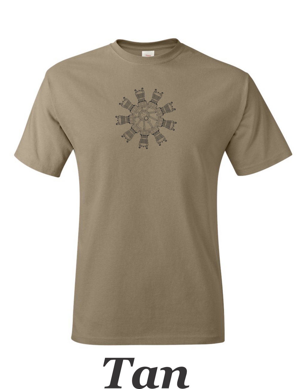 9 Cylinder radial airplane engine printed on men's shirt. Free shipping.