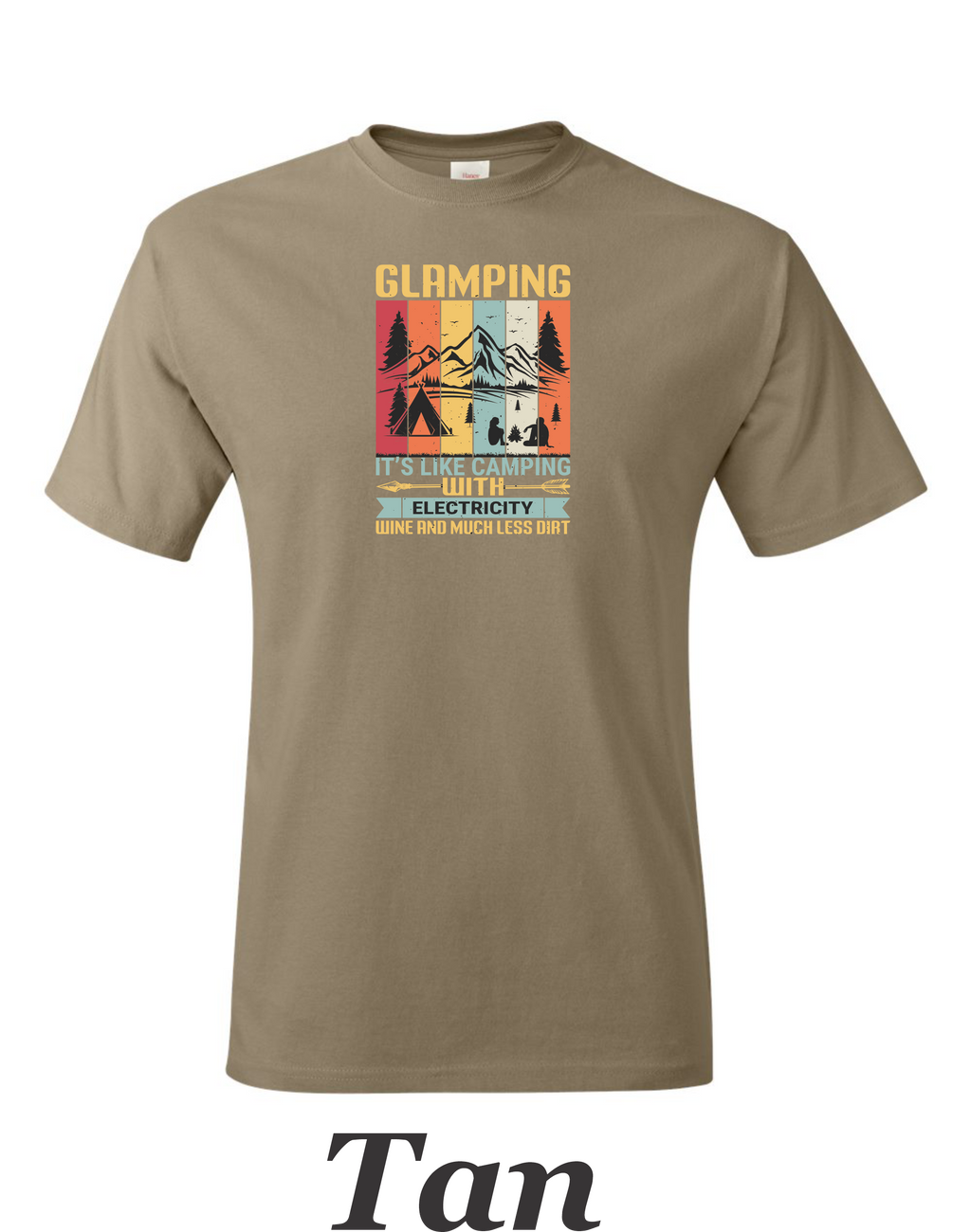 Color Glamping print on mens shirt.