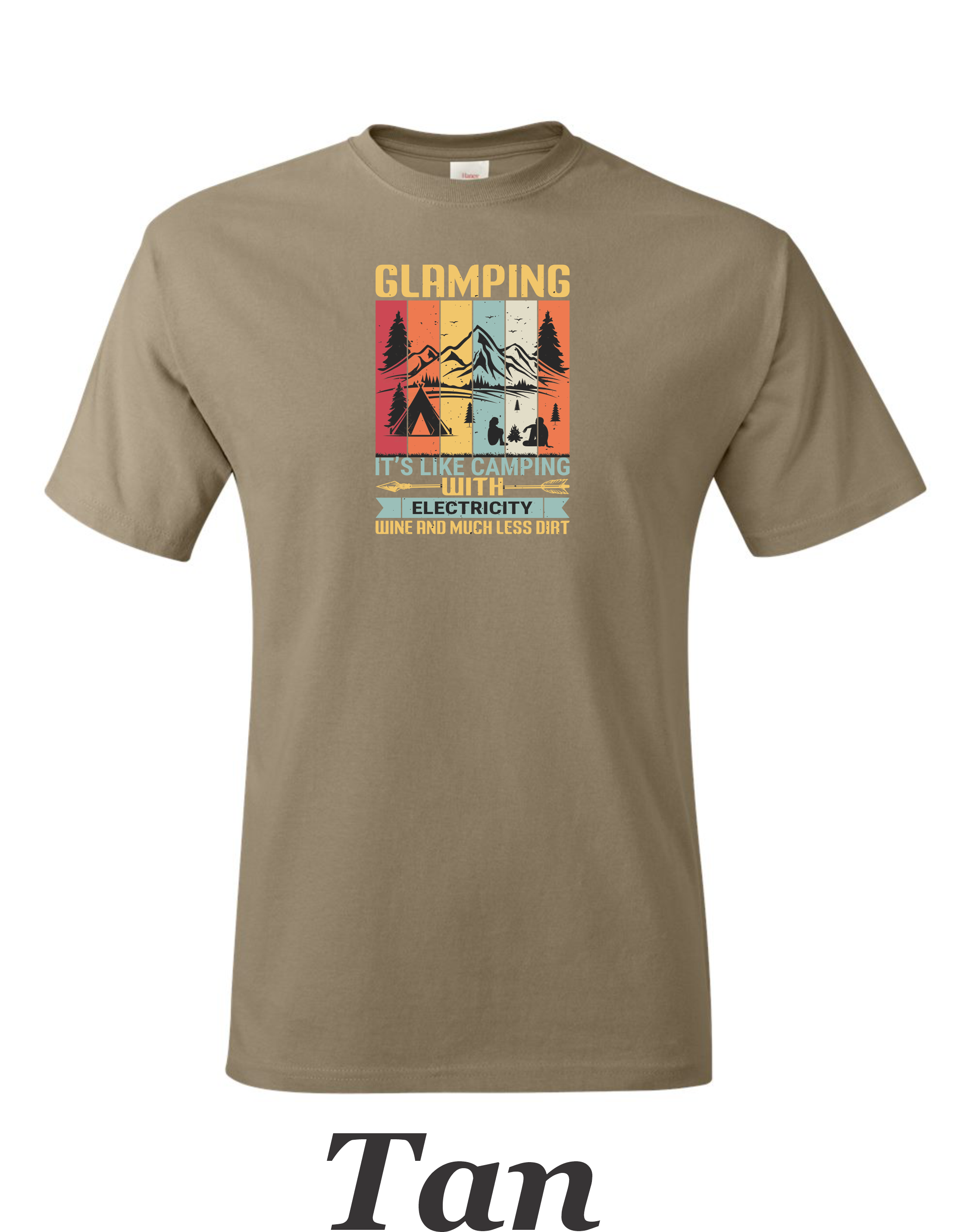 Color Glamping print on mens shirt.