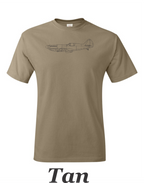 Spitfire line drawing printed on men's shirt. great gift for the warbird fan. free shipping