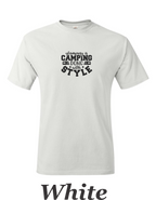 Glamping is Camping done with style printed on mens shirt.