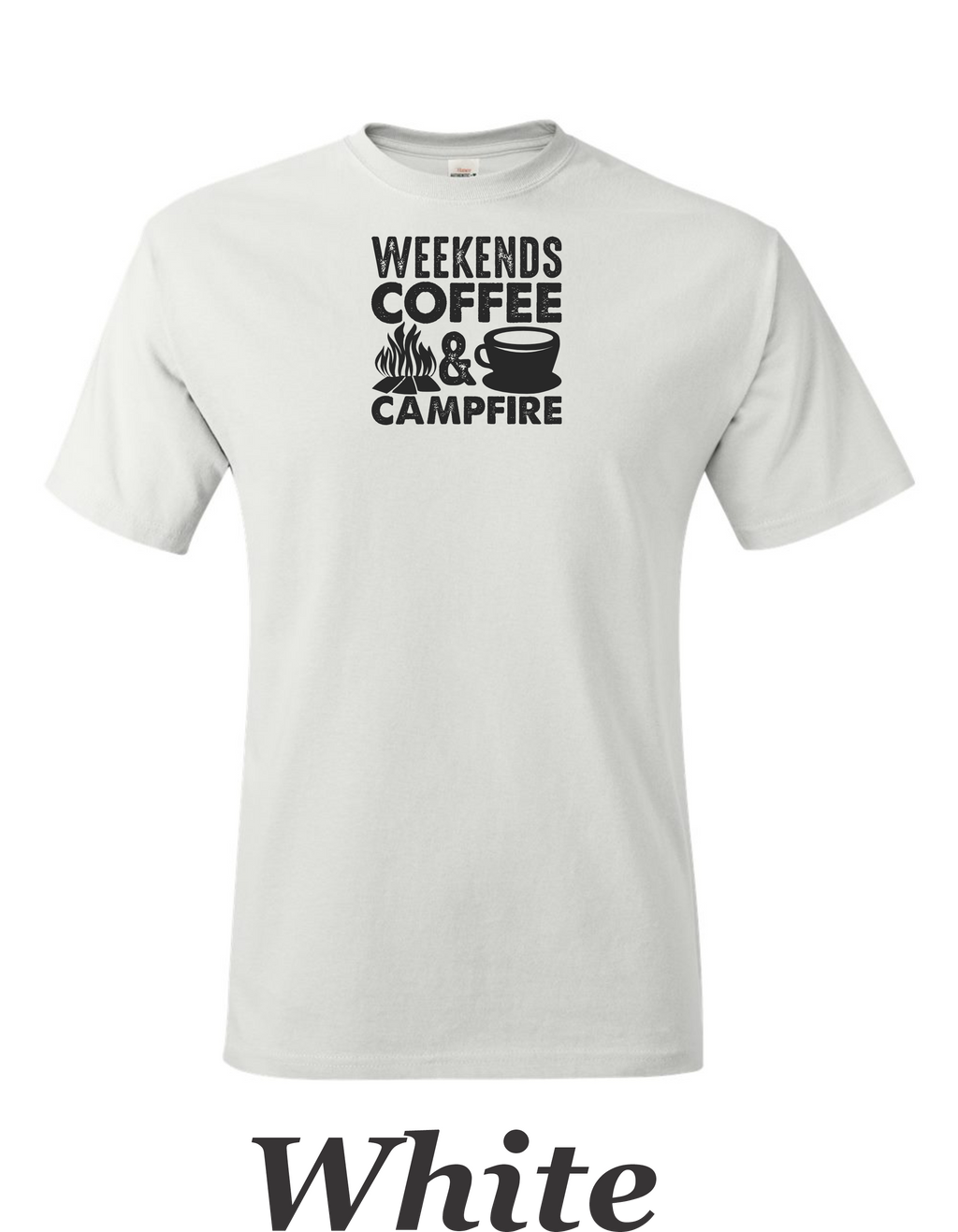 Weekends, Coffee, and Campfires print on mens shirt.  Great gift for his weekend.