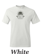 Summer Camping Vibes drawing printed on mens shirt.  Great camping shirt.