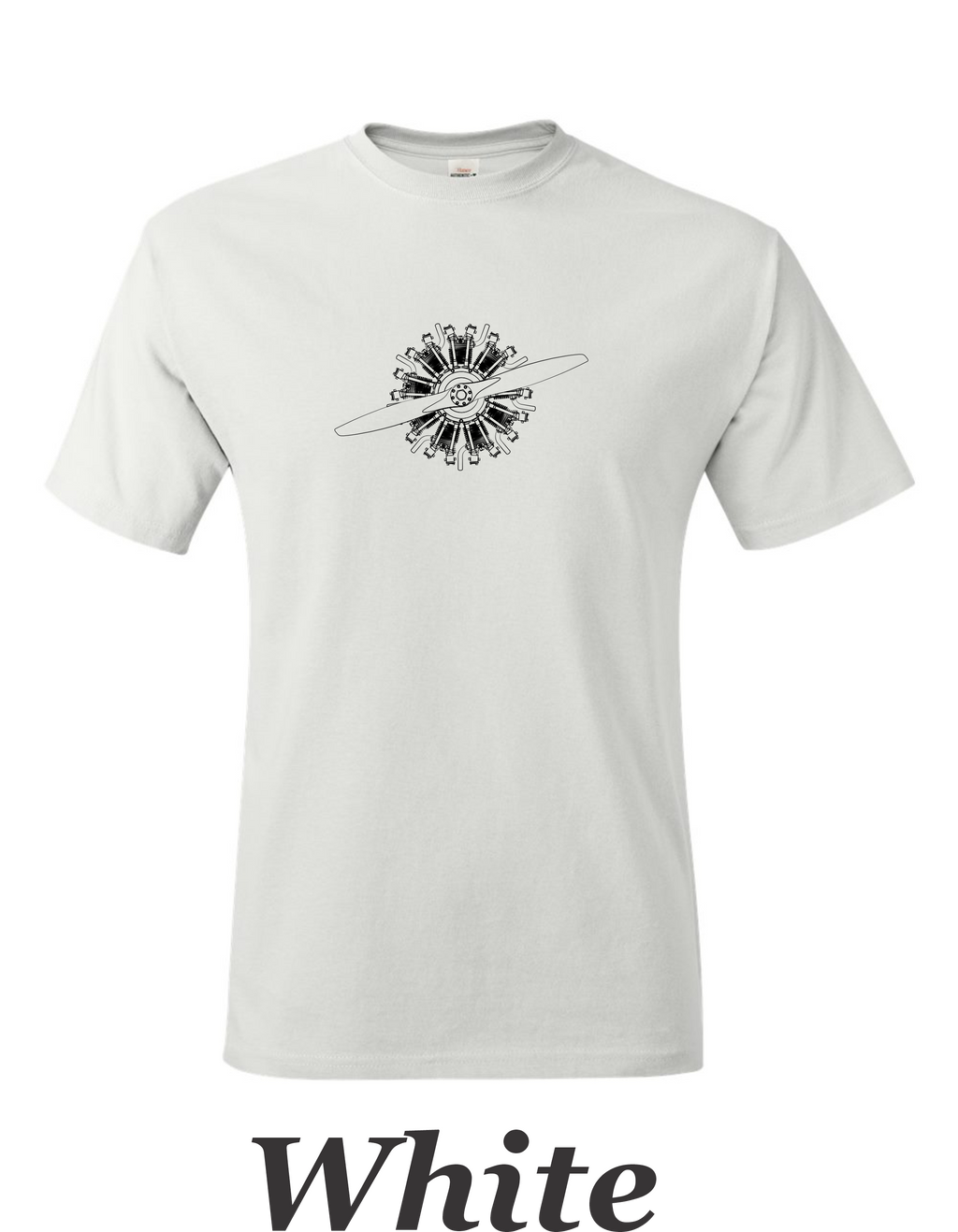 9 Cylinder Radial airplane engine with propeller printed on men's shirt. Free shipping