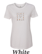 Types of campfires printed on women's shirt. Great camping shirt.