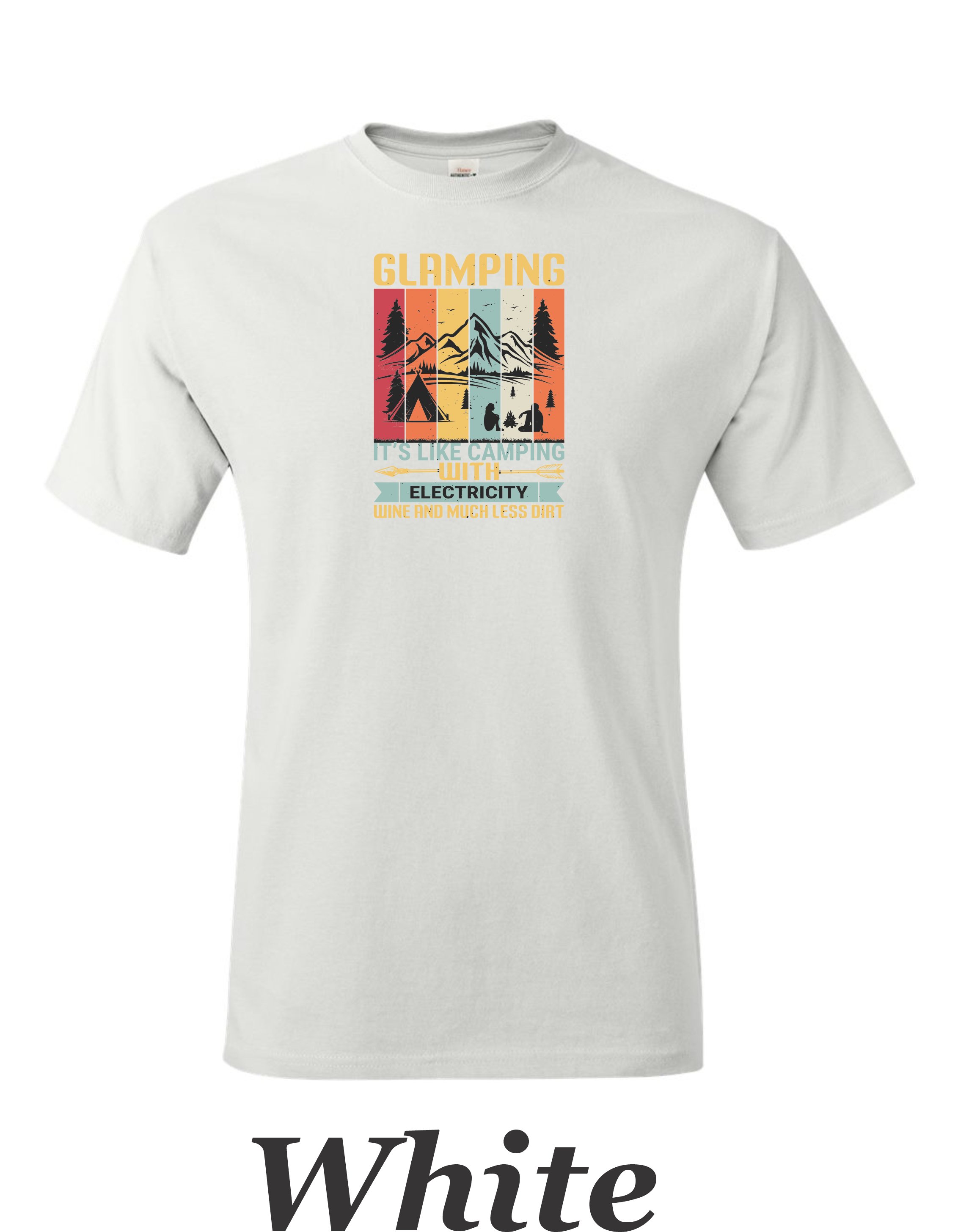 Color Glamping print on mens shirt.