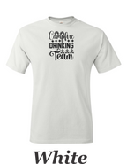Campfire Drinking Team drawing printed on men's shirt.  Great Camping shirt for Him.