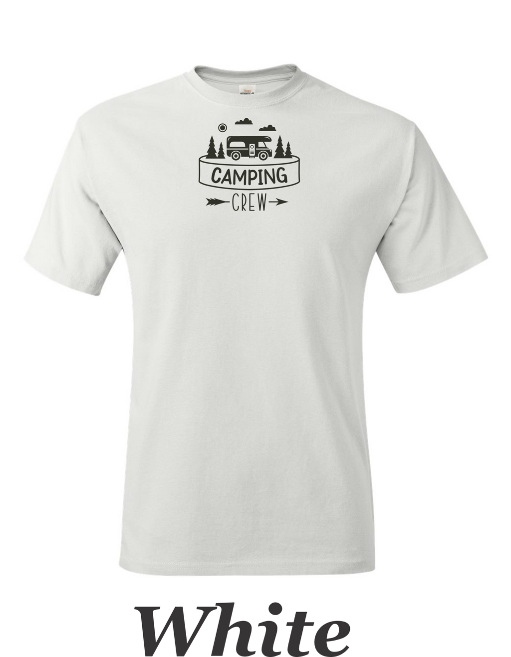 Camping Crew print on mens shirt. Great gift for the group camping trip.
