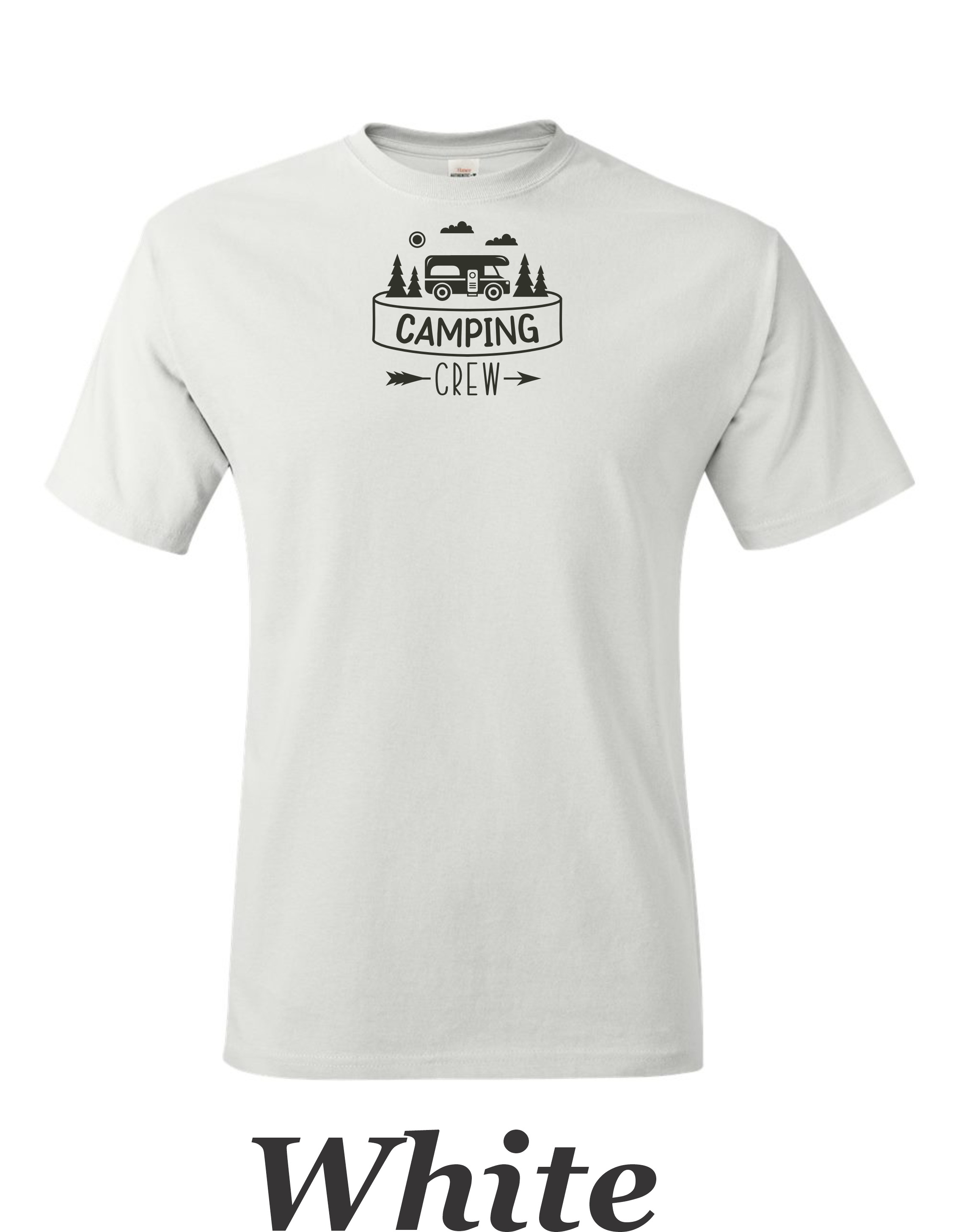 Camping Crew print on mens shirt. Great gift for the group camping trip.