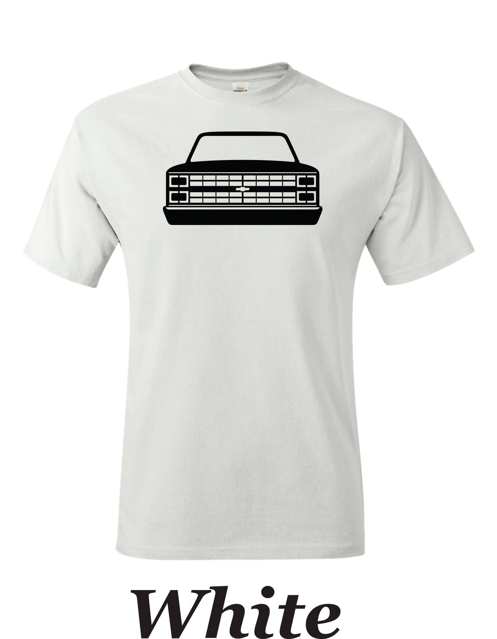 83 Chevy Truck printed on mens shirt. great for the car guy