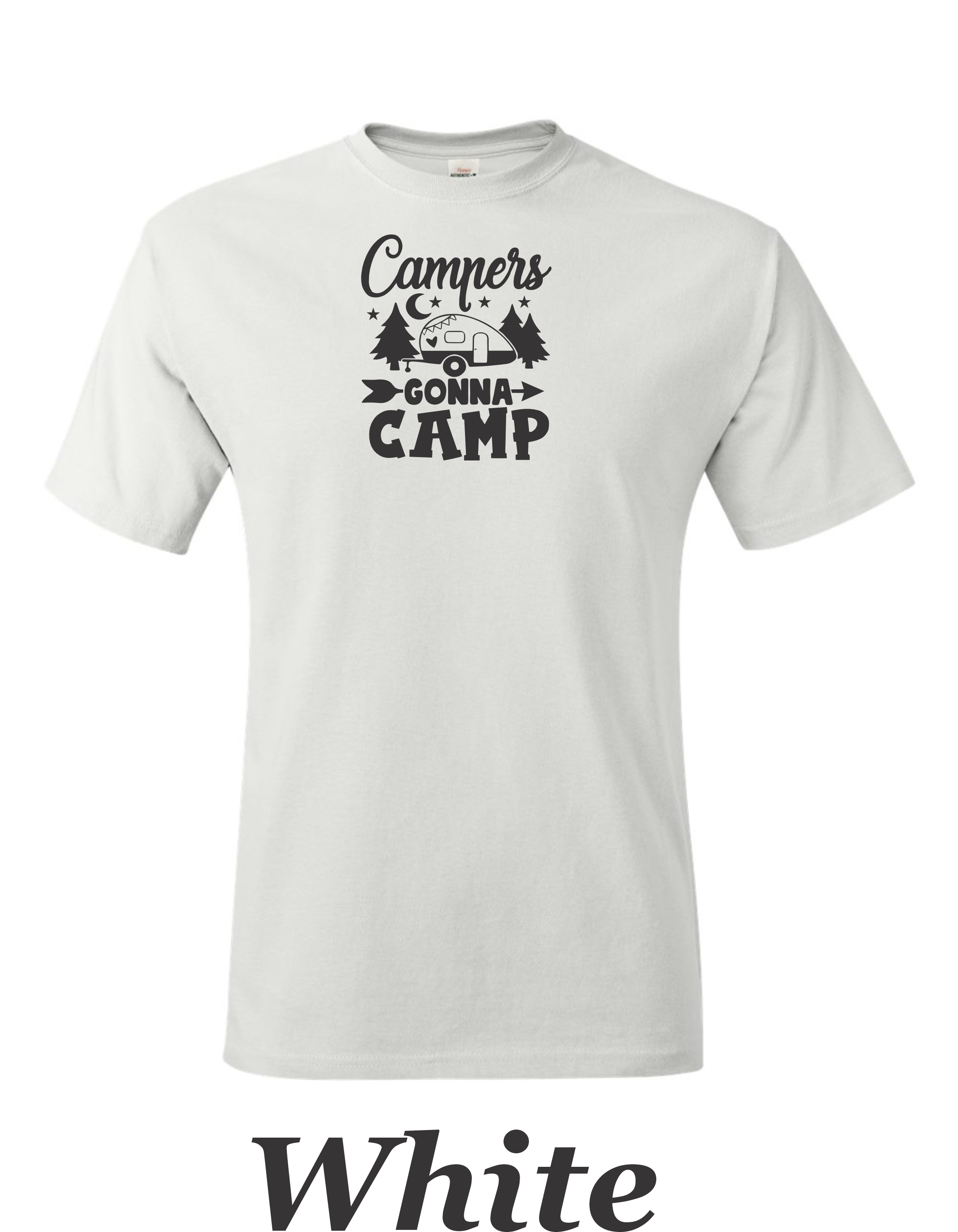 Campers Gonna Camp print on mens shirt. Great gift for the camper.
