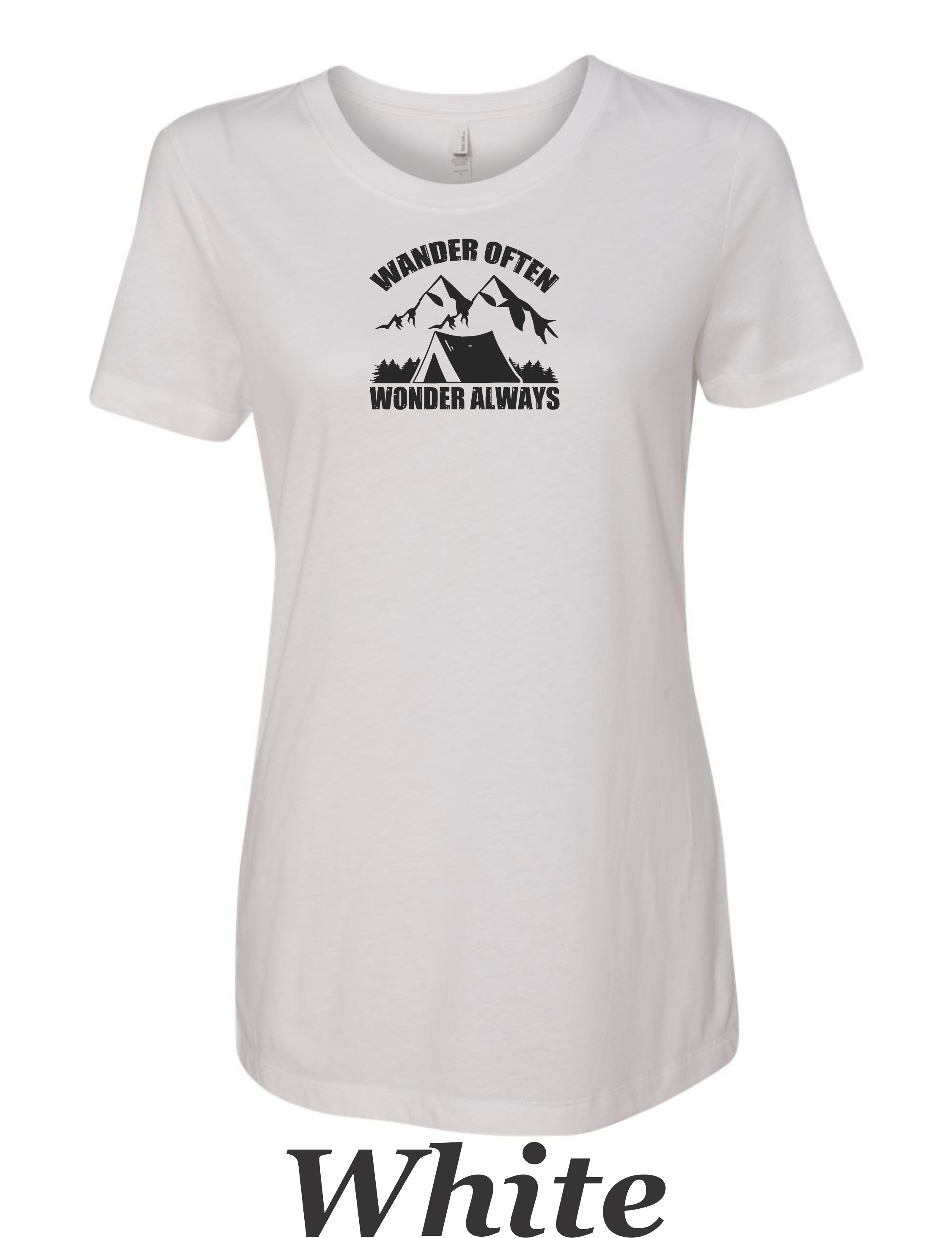 Wander often, Wander always drawing printed on Women's shirt. Great Hiking gift.