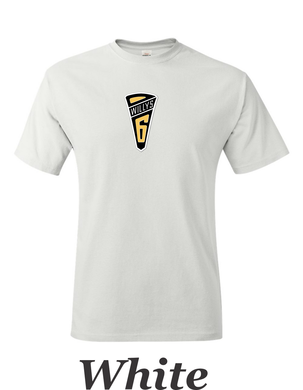 Willy's 6 Emblem printed on mens shirt. Great gift for the Willy's Jeep fan