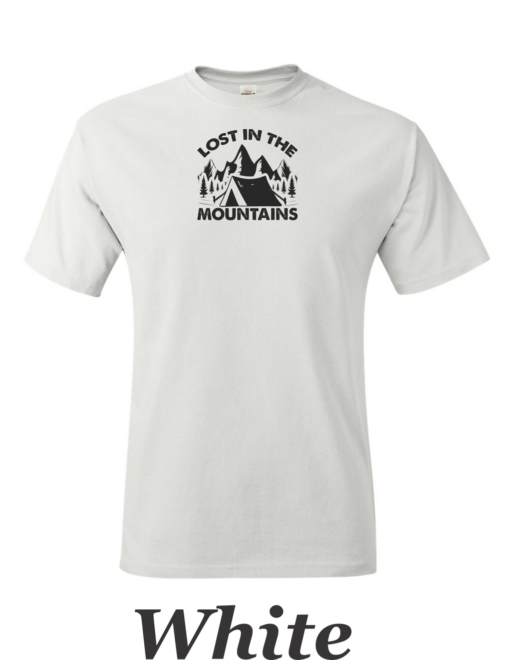 Lost in the Mountains print on mens shirt.  Camping and Hiking shirt.