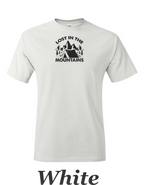 Lost in the Mountains print on mens shirt.  Camping and Hiking shirt.
